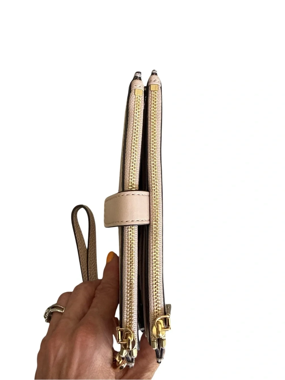 👛Michael Kors Pebbled Leather Double Zip Wristlet Wallet Clutch Light Blush Nude